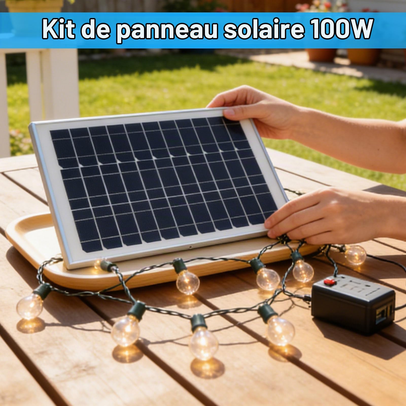 Kit de Panneaux Solaires, Panneau Solaire 100W Module Solaire Monocristallin Mainteneur Panneau Solaire Portable avec Contrôleur étanche 20A 12V 24V pour Camping-Car Intérieur et Extérieur