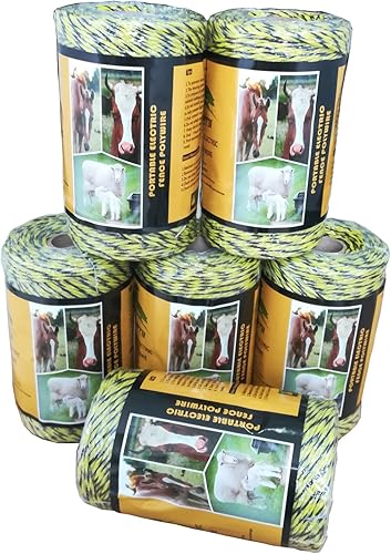 Miniatura 5 de Farmerry Valla eléctrica portátil con 6 conductores, amarillo y negro, 656 pies, 656.2ft