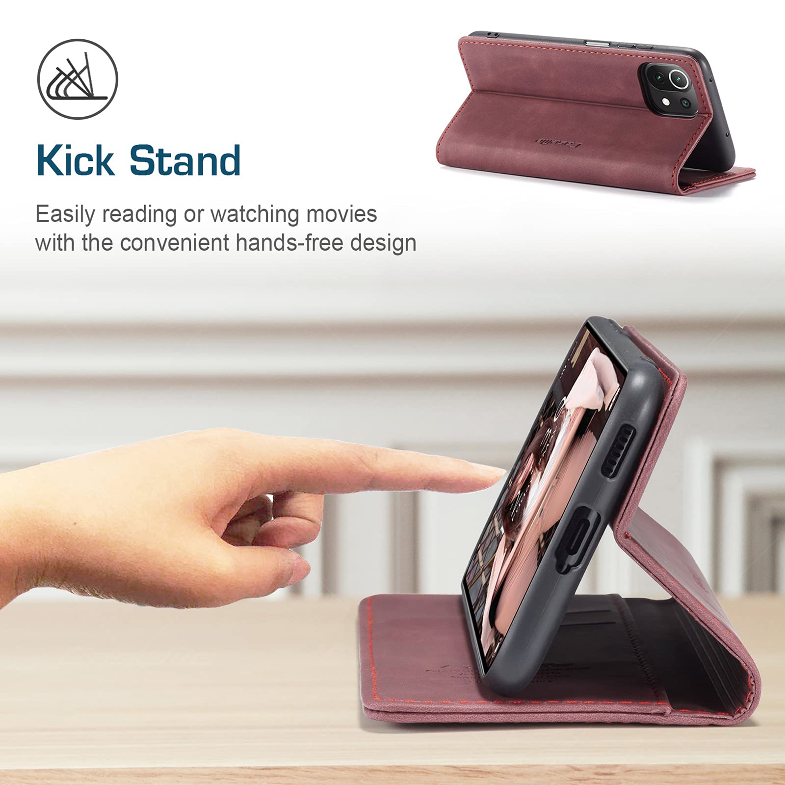 UFinetech Case for Xiaomi Mi 11 Lite, Leather TPU Cover for Xiaomi Mi 11 Lite 5G - Image 4