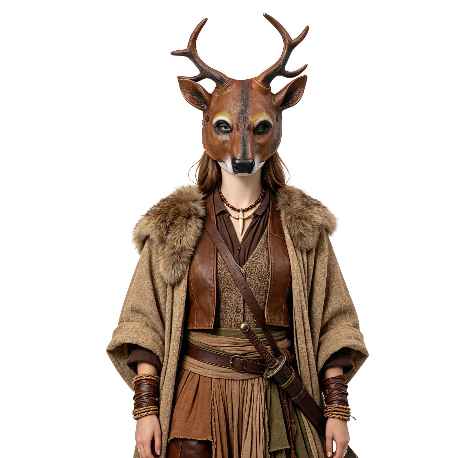 OhMill Deer Mask PU Animal Face Mask Halloween Cosplay Costume for Adults