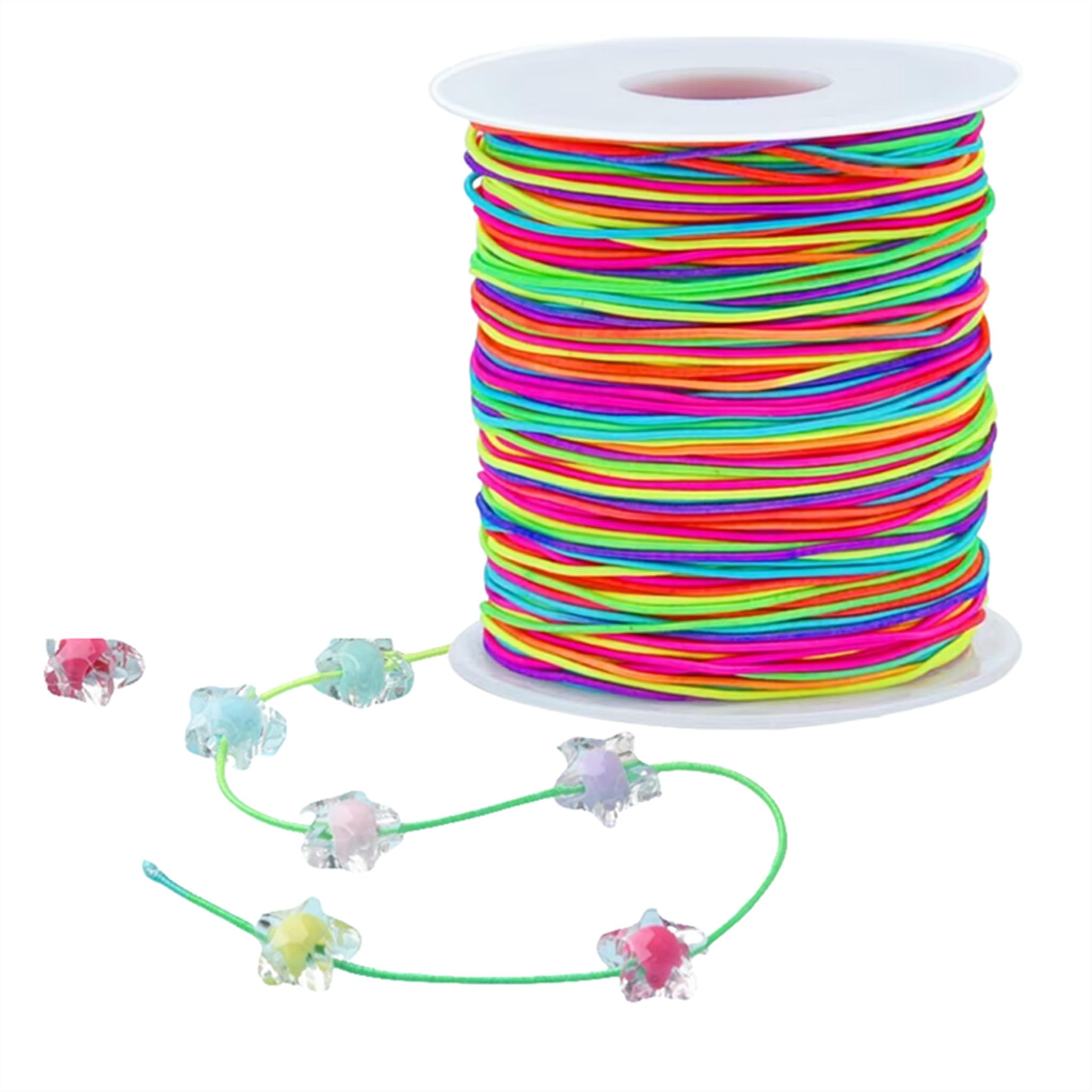 Rainbow bead elastic thread - elastic jewelry thread, 1.5mm woven bead thread, used for bracelets and necklaces, DIY craft 65 meters (about 71 yards) (color).