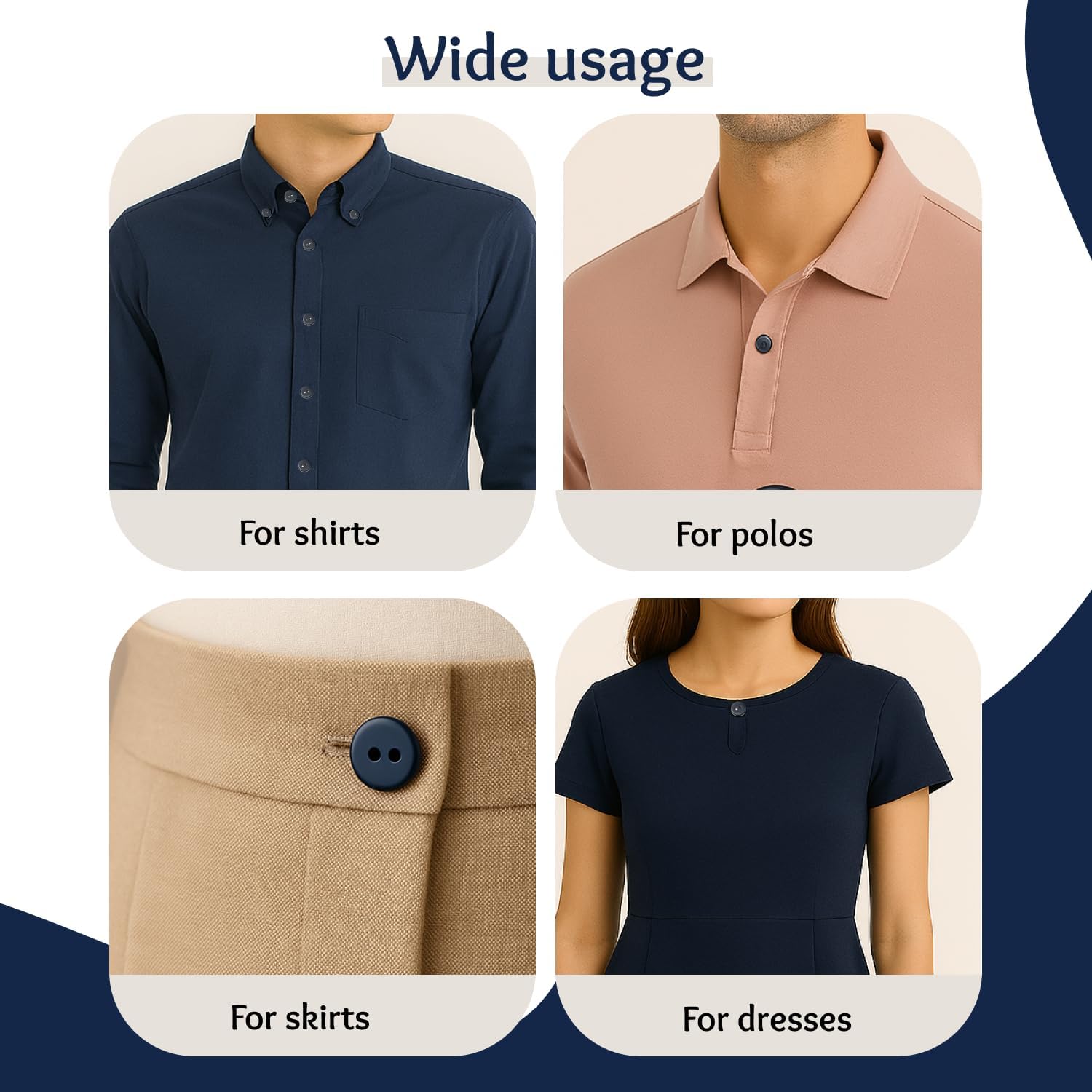 White Buttons for Sewing 24 Pcs 0.40 inch with Navy Side Buttons for Shirt 2-Hole 16L Round Plastic Sew on Heavy Duty Bulk Ideal for Dress Skirt Shirt Pants Uniform Craft DIY Project Decor - Image 6