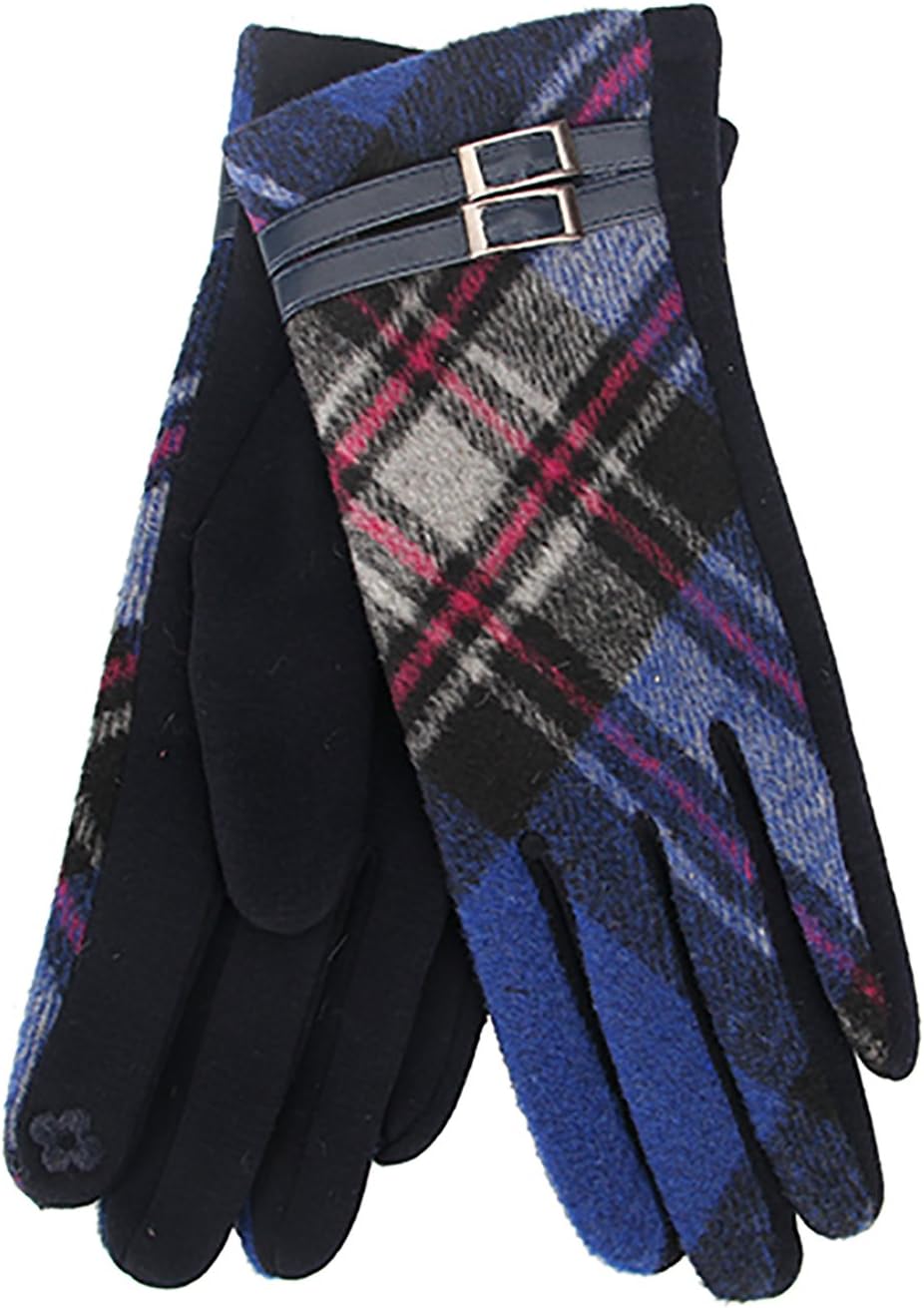 Tartan Pattern with Buckle Gloves (Royal Blue Tartan)
