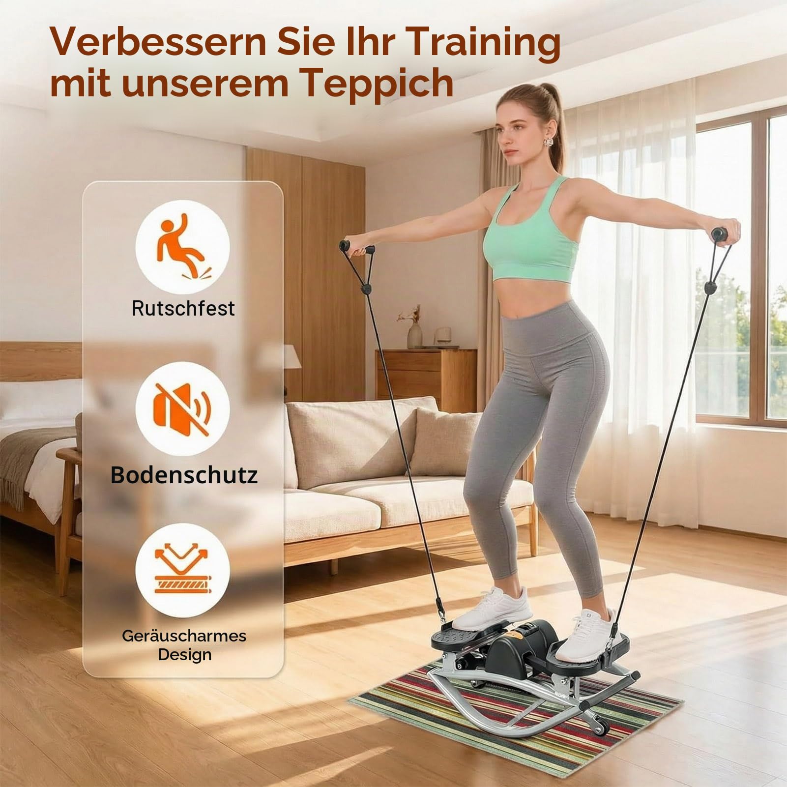 Rock Stepper für Zuhause, Seitliches Schaukeln 3D Bewegung Gelenkschonend Steppers Cardio Fitness für Beine, Gesäß und Hüfte, mit Widerstandsbändern & Antirutschmatte