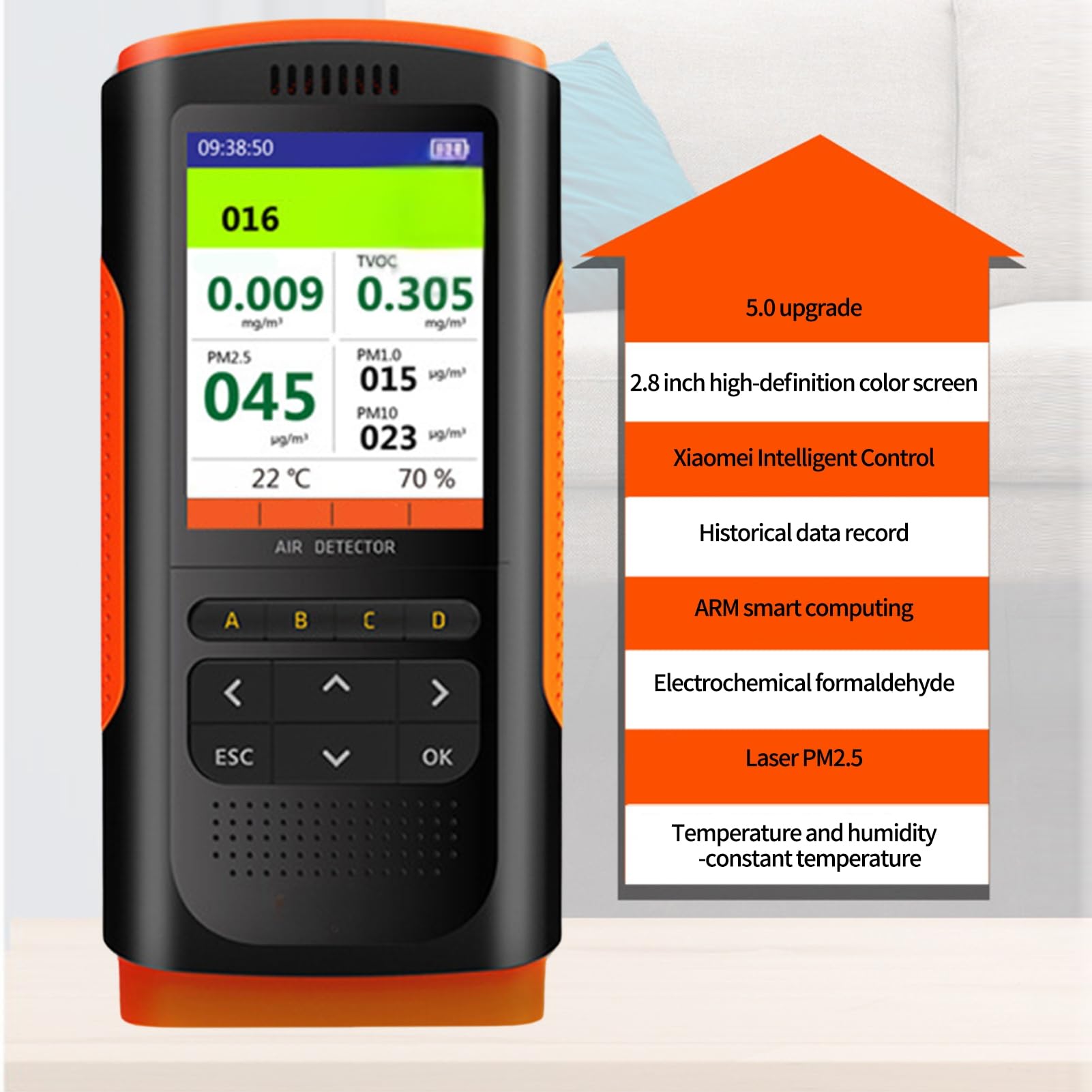 Jadeshay Medidor Calidad Aire,Portátil Detector de Calidad del Aire Digital Detector de Formaldehído Interiores Medidor de Contaminación del Aire para Detección de HCHO TVOC PM2.5/PM10