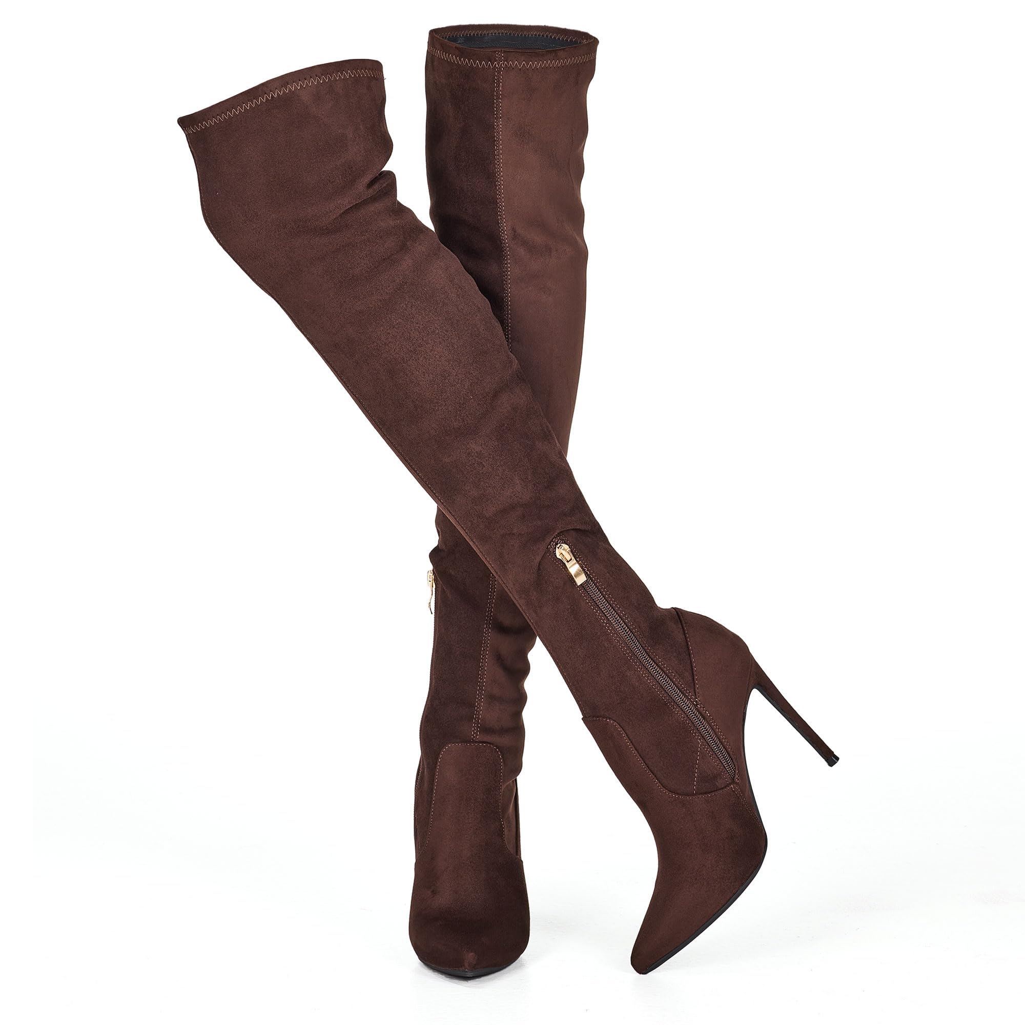 GENSHUO Women's Over the Knee Boots Stiletto Pointed Toe Thigh High Heel