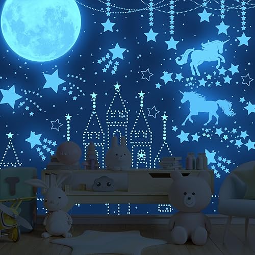 Miniatura 1 de Calcomanía de pared que brilla en la oscuridad, bonita decoración de estrella para dormitorio, decoración de techo de castillo de luna brillante