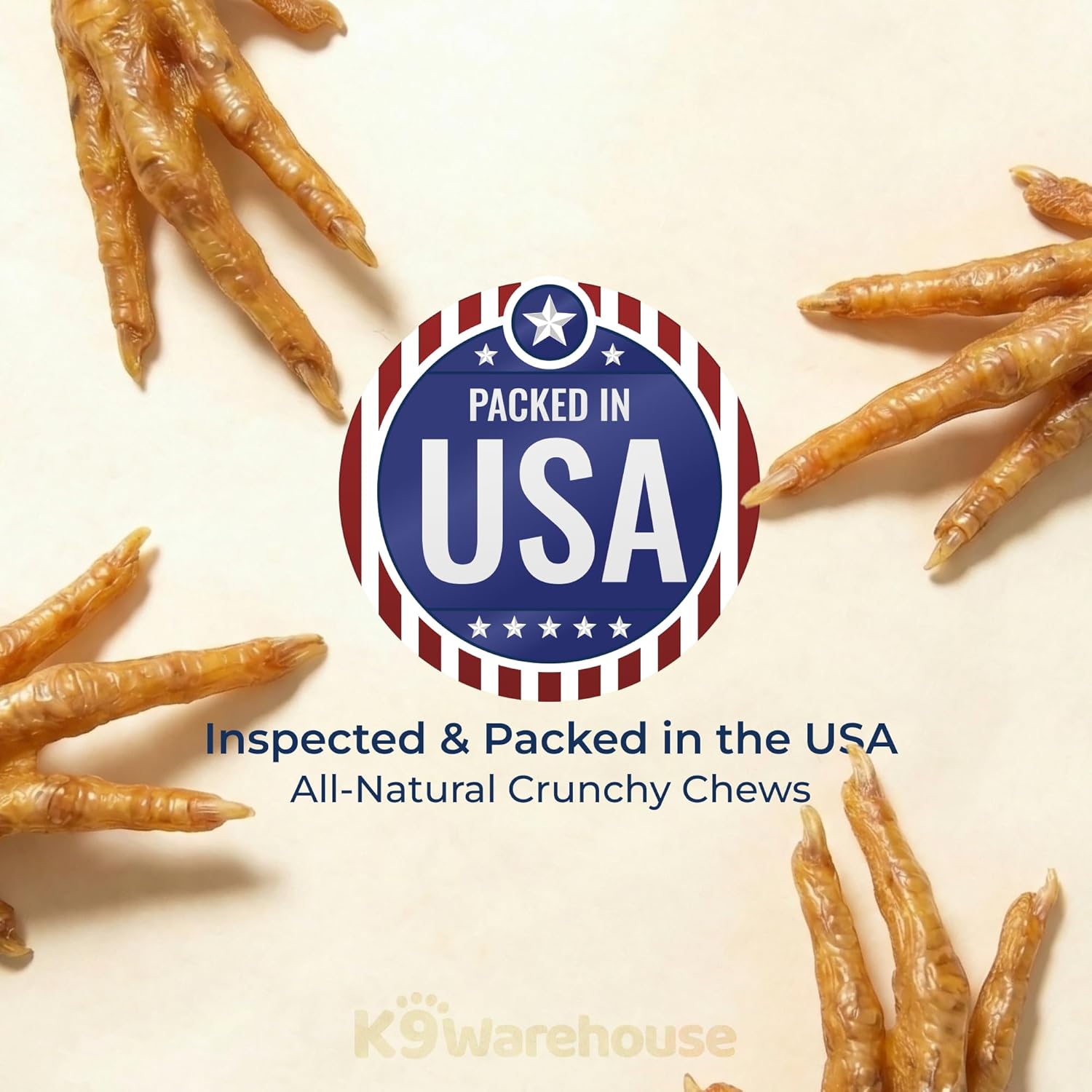 K9warehouse Chicken Feet for Dogs - 30 Count, Dehydrated Chicken Dog Treats, 100% Natural, High Protein, Single Ingredient Chews, Support Dental Health - Ideal for Chewing - USA Company