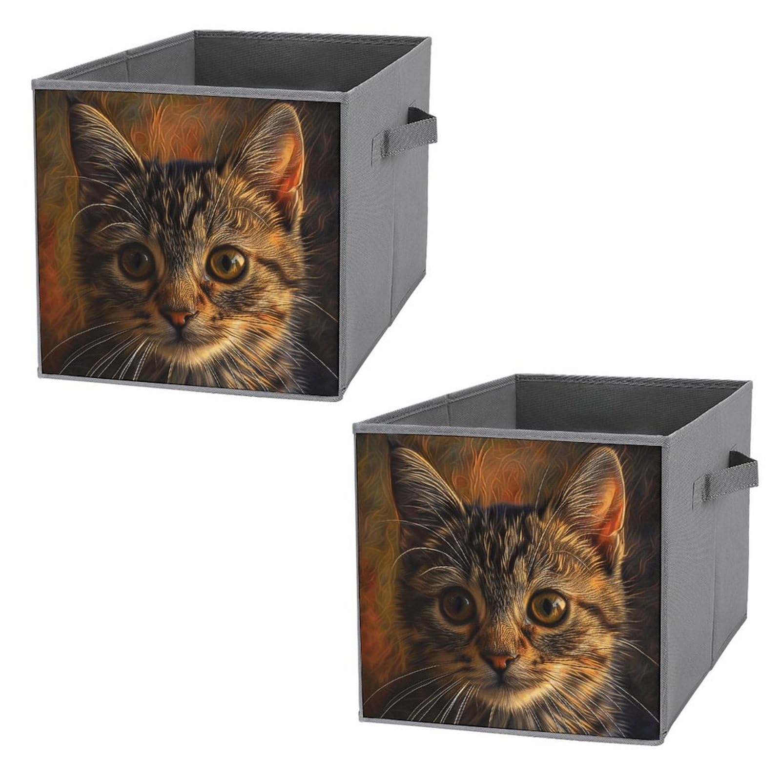Boîtes de rangement pliables chat tigré marron en tissu pour armoire