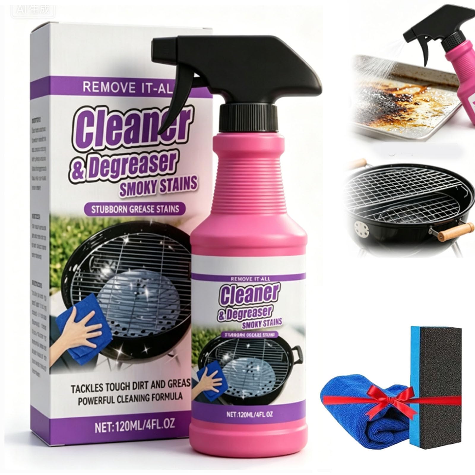 Fast-Acting Heavy-Duty Grill Degreaser Spray, 120ml BBQ Grill Cleaner, 𝐆rill and Smoker Cleaner and Degreaser, 𝐆rill 𝐂leaner for Outdoor Grills, Heavy Duty for Burnt Food & Grease (2 PCS) — view 8
