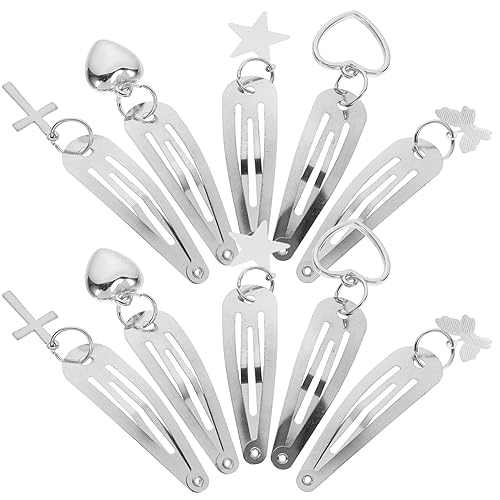 10 pinzas de metal para el cabello, horquillas punk, pasadores de cabello con dije de cruz de corazón plateado, accesorios para el cabello grueso y