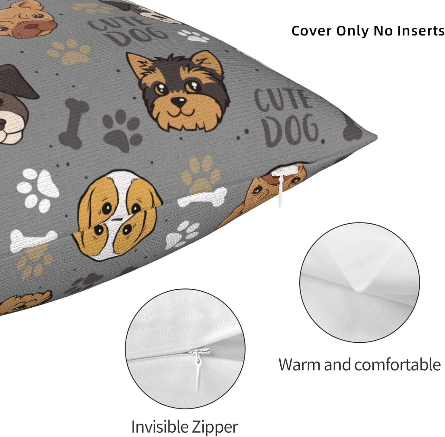 Cute Dog Pillow Cover 18x18 Inch - Double-Sided Print, Soft Polyester Decorative Throw Pillow Case with Hidden Zipper for Couch, Bed, Chair, Car (Insert Not Included) - Image 4