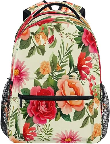 Mochila escolar floral vintage, bolsa atlética para laptop para estudiantes, mochila con bolsillos laterales para viajes, senderismo, campamento