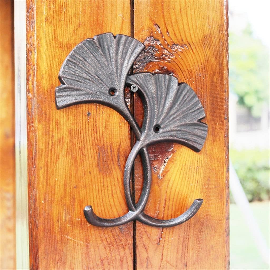 Farm House Ginkgo Leaves Cast Iron Wall Hook with 2 Hangers Vintage Rustic Home Garden Wall Decor Plant Metal Wall Hook