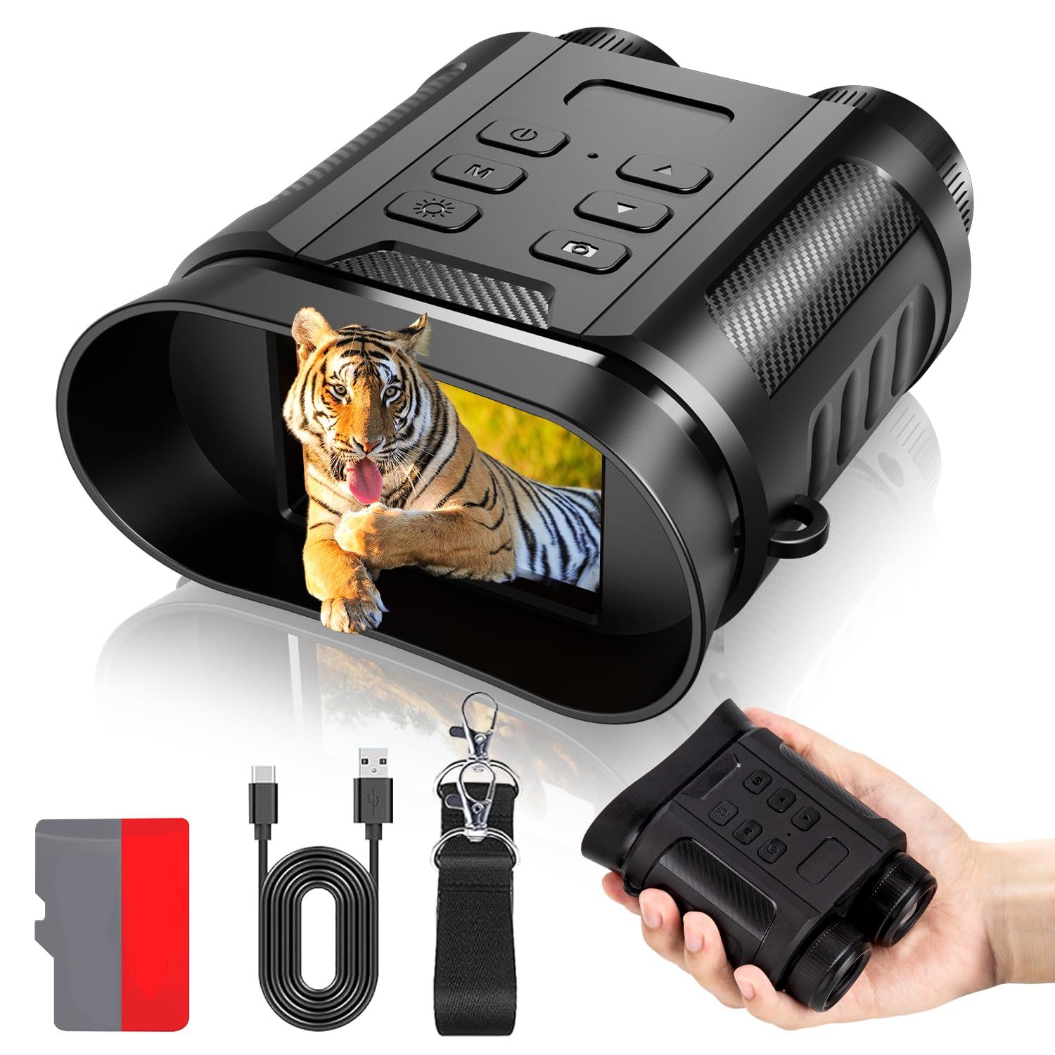 Sovonix Light/Dark Night Vision Goggles, 4K 48Mp 2500Mah Rechargeable 8X Digital Zoom 7-Level Ir Night Vision Binoculars Vista 300M Can Save Photo And Video For Camping And Surveillance With 32Gb Card