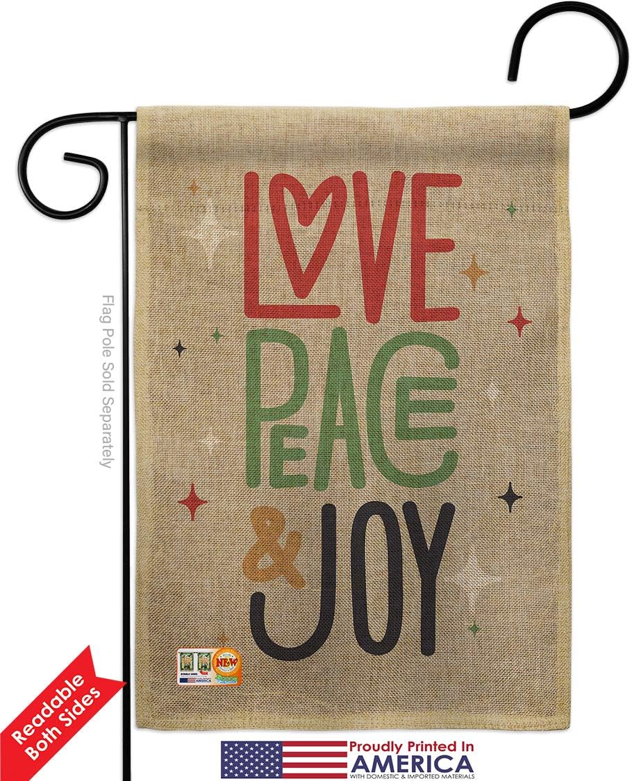 Love Peace Joy Burlap Garden Flag Wintertime Winter Wonderland Snowflake Snowman Ice Skate Season Snow Small Decorative Gift Yard House Banner Double-Sided Made In USA 13 X 18.5