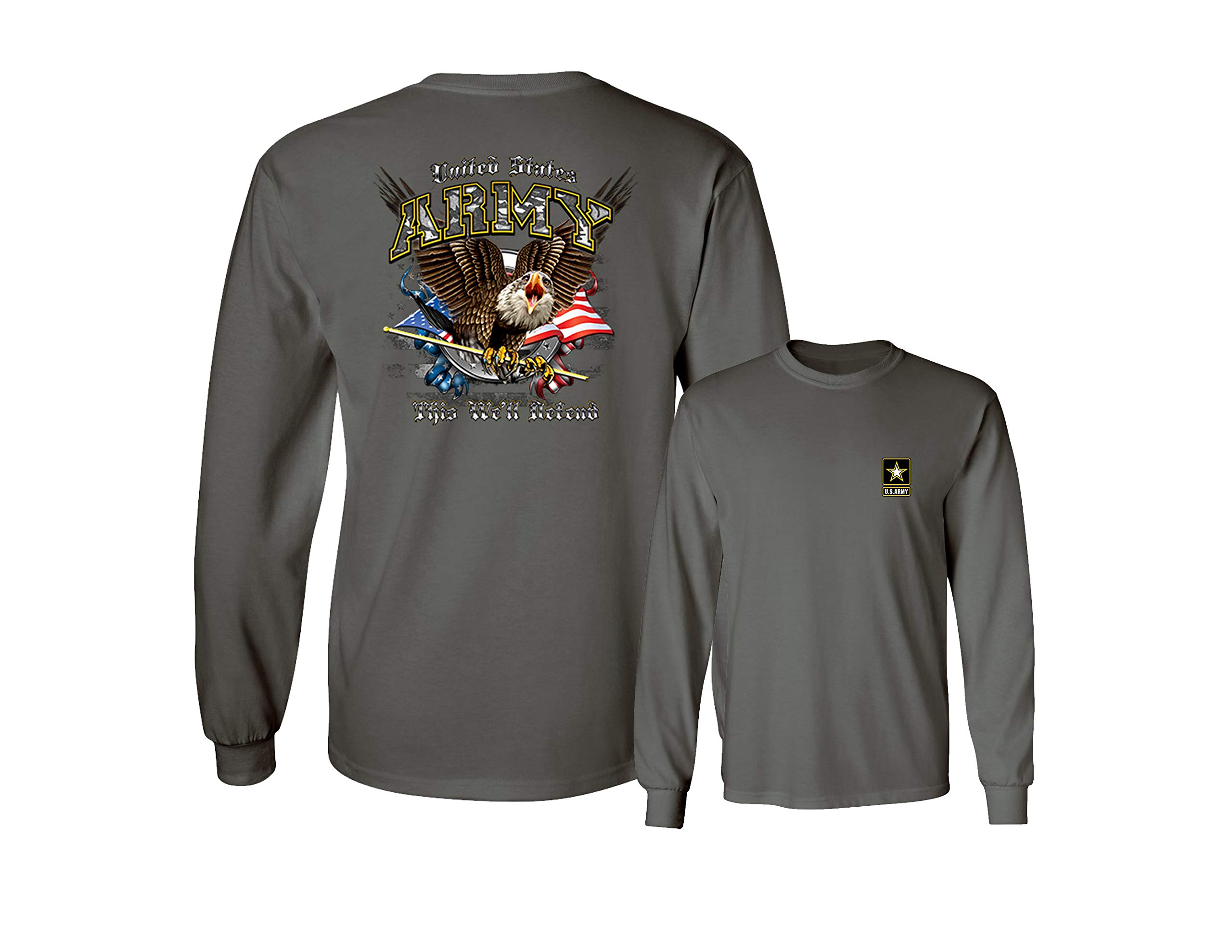 US Army This We'll Defend T-Shirt Long Sleeve Army Logo Front and Back Tee