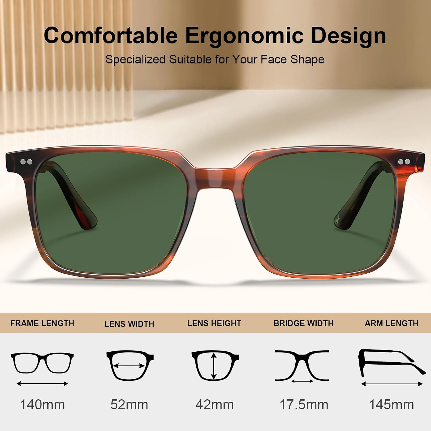 CARFIA Retro Cool Acetate Sunglasses for Men Polarized UV Protection, Trendy Square Male Sunnies Outdoor Driving Eyewears