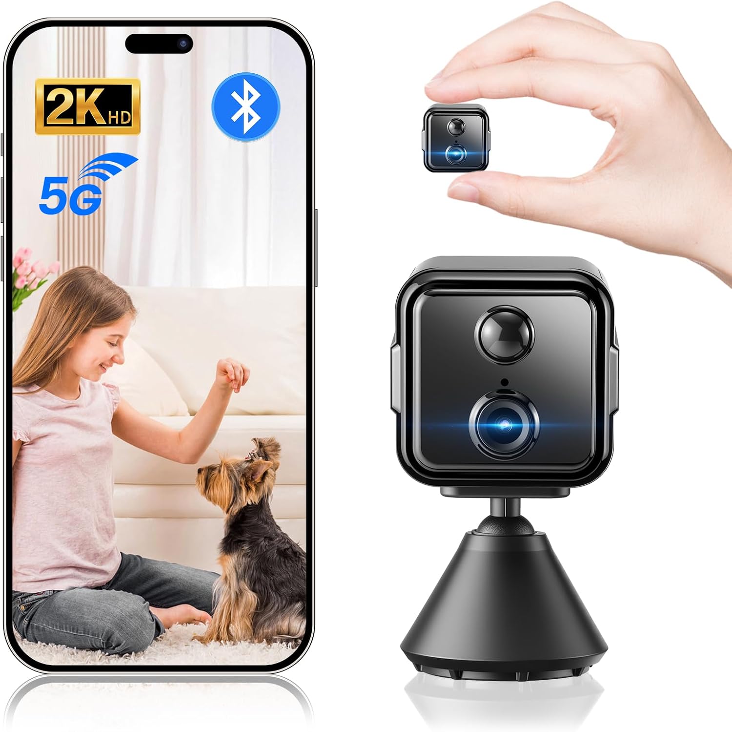WeChip 2K HD 21 Day Mini Camera, 5G WiFi & Bluetooth Indoor Surveillance Camera for Live Transmission Mobile Phone, Indoor Camera Surveillance with 2800 mAh Battery, Motion Sensor, Night Vision, SD