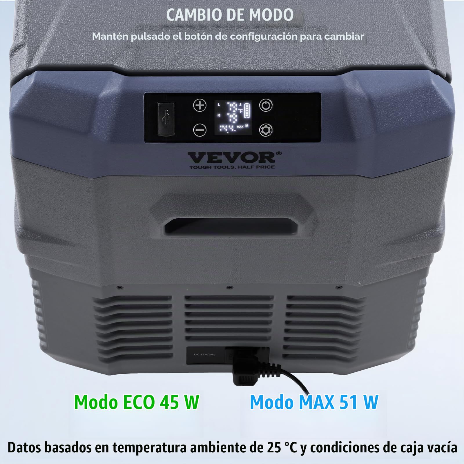 VEVOR Nevera de Compresión Portátil 32 L Mini Nevera para Coche 12/24V CC y 100-240V CA Caja Enfriadora de Doble Zona Temperatura Ajustable de -20°C a 20°C para Camión Barco Casa Camping