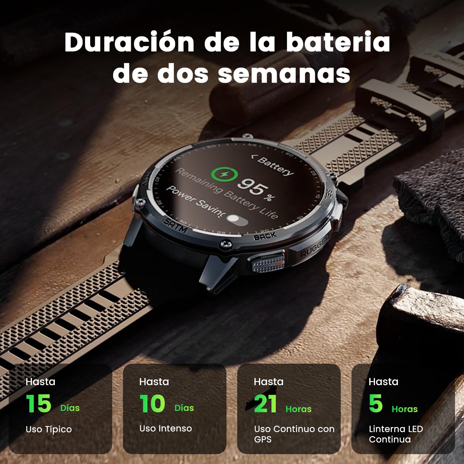 KOSPET Tank T4C Reloj Inteligente Hombre con LED, Pantalla AMOLED 1,5”, GPS Doble Banda y Brújula, Batería 50 Días, Frecuencia Cardíaca y Sueño 24/7, Resistente 50 m, Llamadas