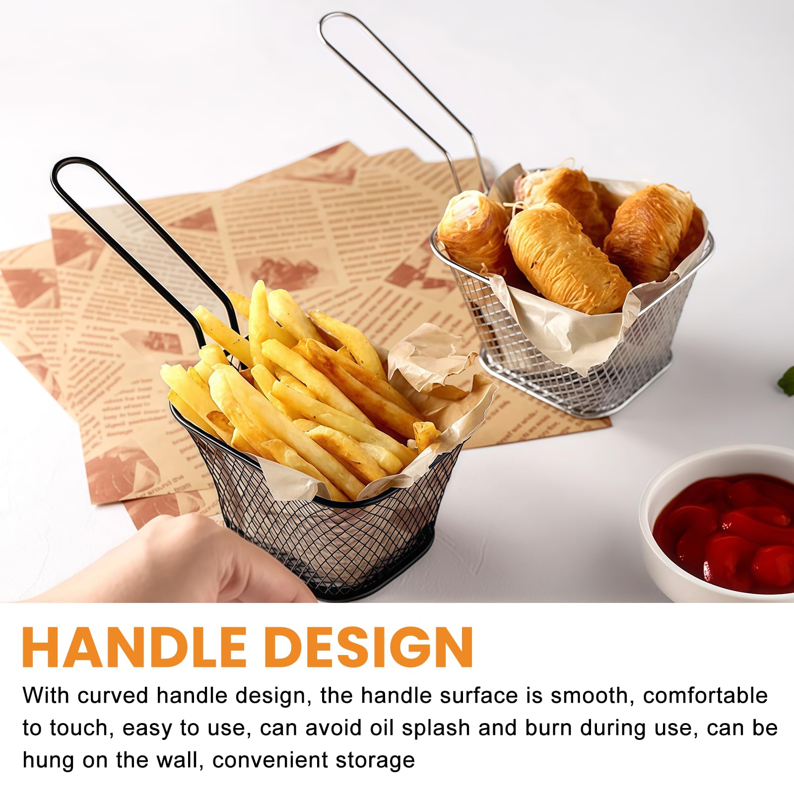 Set 12 Cestelli Per Friggere In Acciaio Inox - Per Patatine, Nuggets, Anelli Di Cipolla, Con Manico
