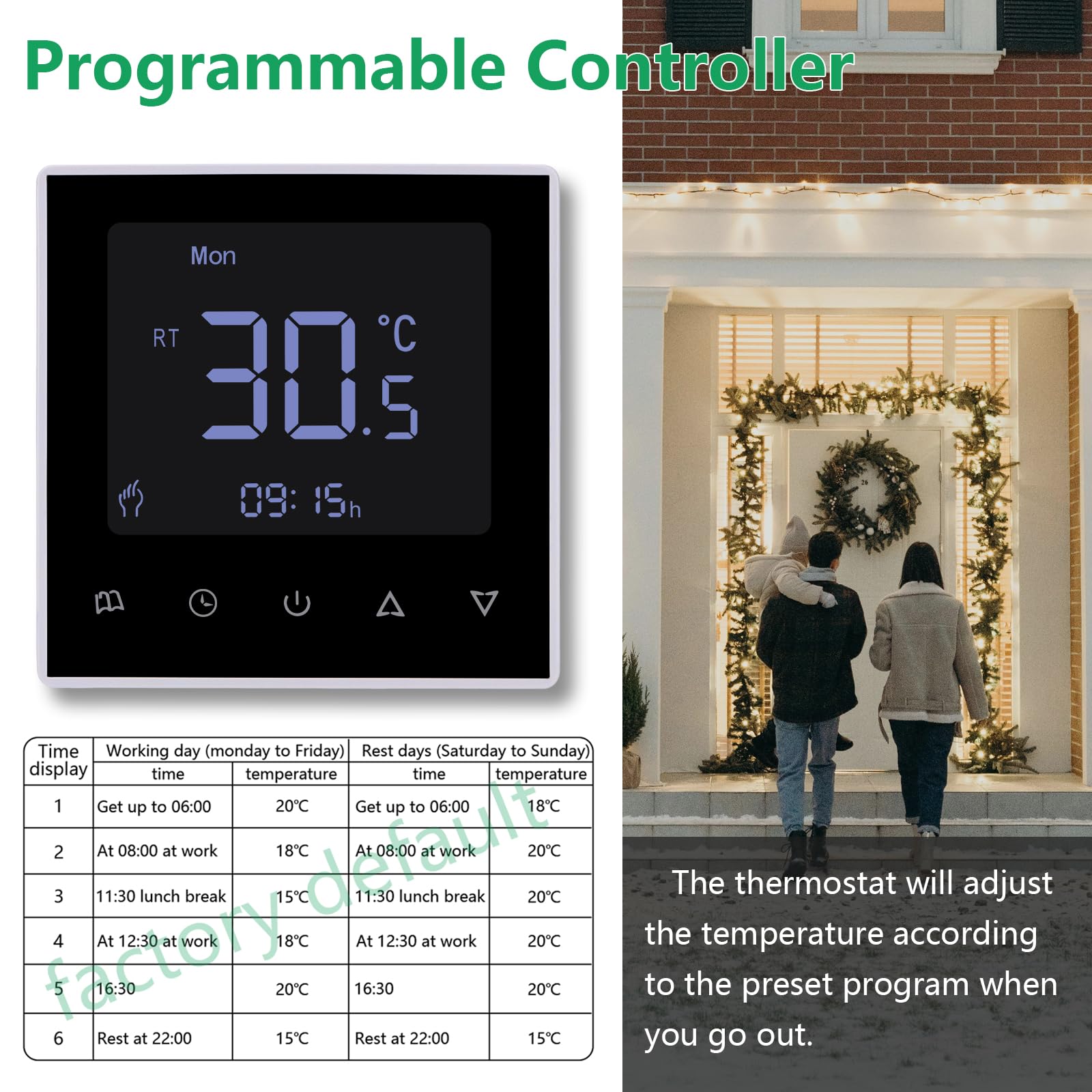 Wengart Digital Thermostat WG8818,AC230V 3A LCD Digital Display with Programming Function,Used to Adjust and Control the Temperature of Water Floor Heating System - Image 3