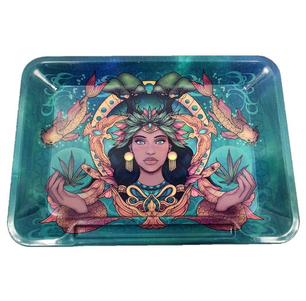 Wise Skies Metal Rectangular Dice Tray for Smoking Accessories Rolling and Storage Mother Nature Theme, 100% Metal