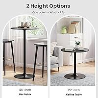 Vista 4 de Giantex Paquete de 4 mesas de bar 2 en 1 con poste desmontable, base de metal resistente, parte superior redonda de 24 pulgadas, 40/22 pulgadas, dos