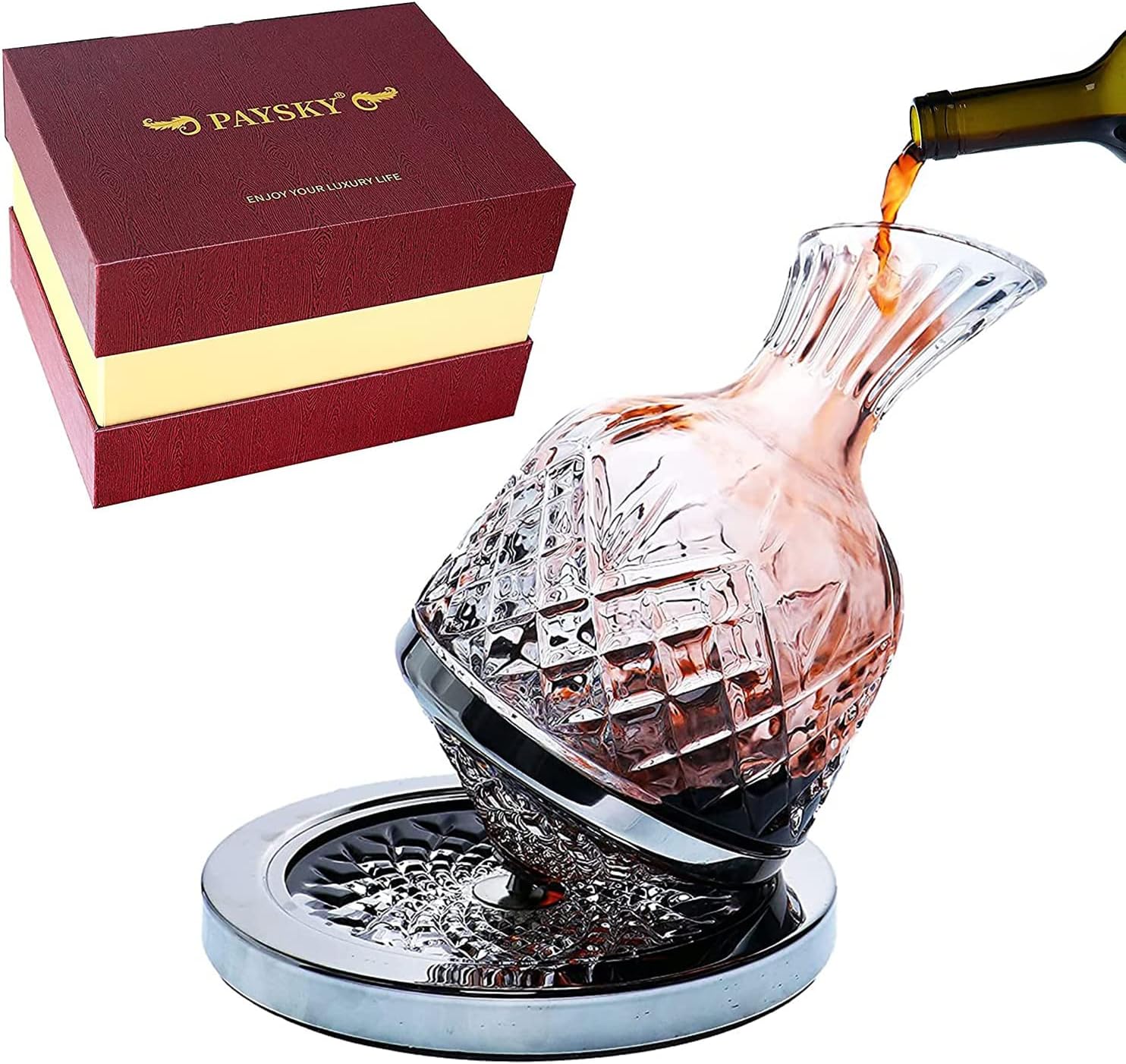 Wine Decanter 360°Rotating Luxurious Gift for Wine Lover ,Crystal Decanter liquor Drinker ,Lead-Free Crystal ,Oxford Engraved Design