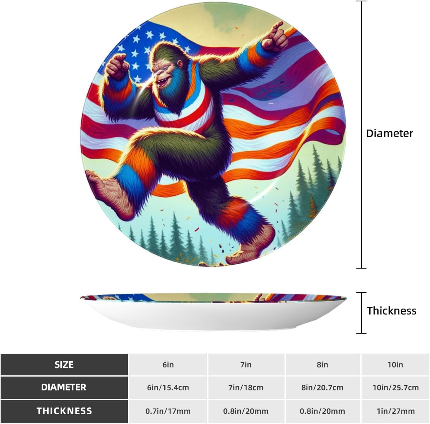 Sasquatch-America-Flag 10 Inch Decorative Plate With Stand, Elegant Display Wall Plate For Home Decor