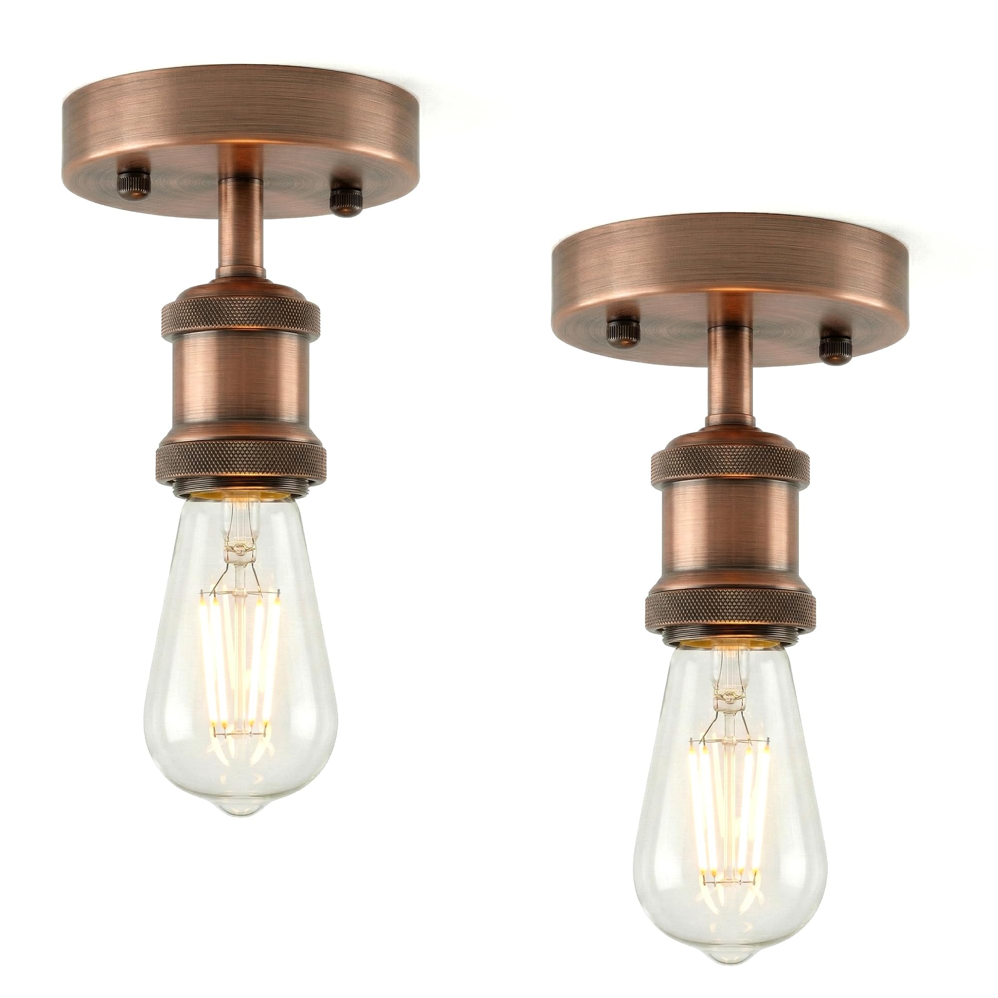 DC VOLTAGE 2 Pack Retro Flush Mount Ceiling Light Fitting E27 Lamp Holder Pendant Ceiling Rose Fully Earth Metal Light Set for Living Room Bedroom Kitchen Hallway