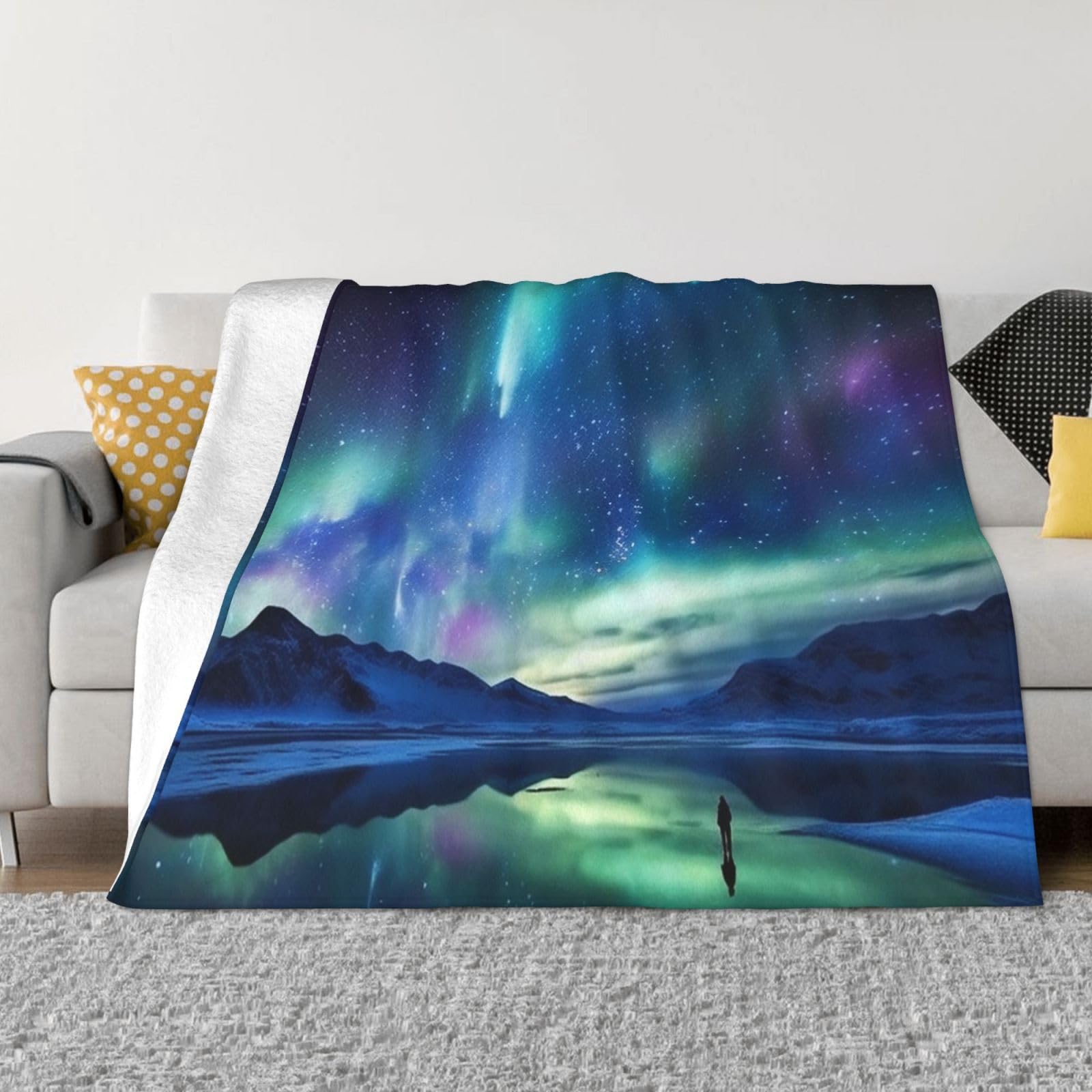 KLOPH Northern Lights Throw Blanket 80"x60" Flannel Fluffy Warm Blanket for Couch, Reversible Plush Blankets for Bed, Comfy Fuzzy Blanket for Sofa, Plush Lightweight-Blankets for All Season