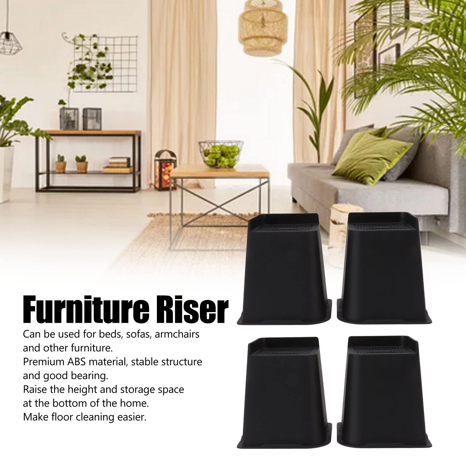 Elevador de Muebles de Alta Resistencia, 6 Pulgadas, ABS, Cama, sofá, Silla, Bloques elevadores, Juego de 4, Antideslizante, para el hogar, Oficina, Dormitorio, Altura ajust
