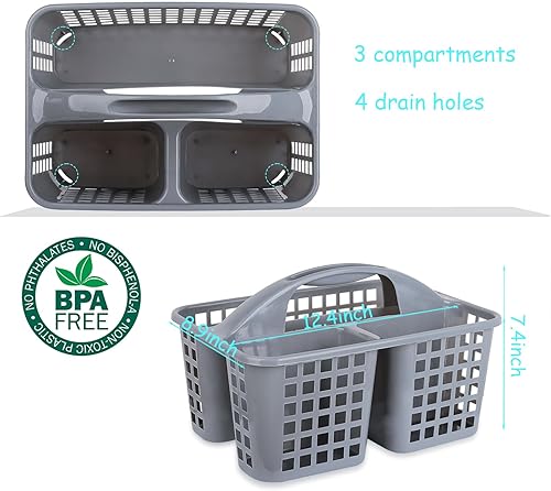 Miniatura 21 de JiatuA Cesta de ducha portátil con compartimentos, organizador de suministros de limpieza con asa, almacenamiento de plástico, contenedor de Negro