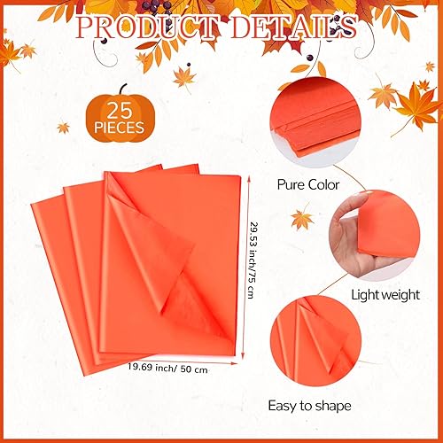Miniatura 3 de Cholemy Juego de 25 bolsas de regalo de calabaza con texto en inglés "A Little Pumpkin Is On The Way", con papel de seda, regalo de otoño, dulces