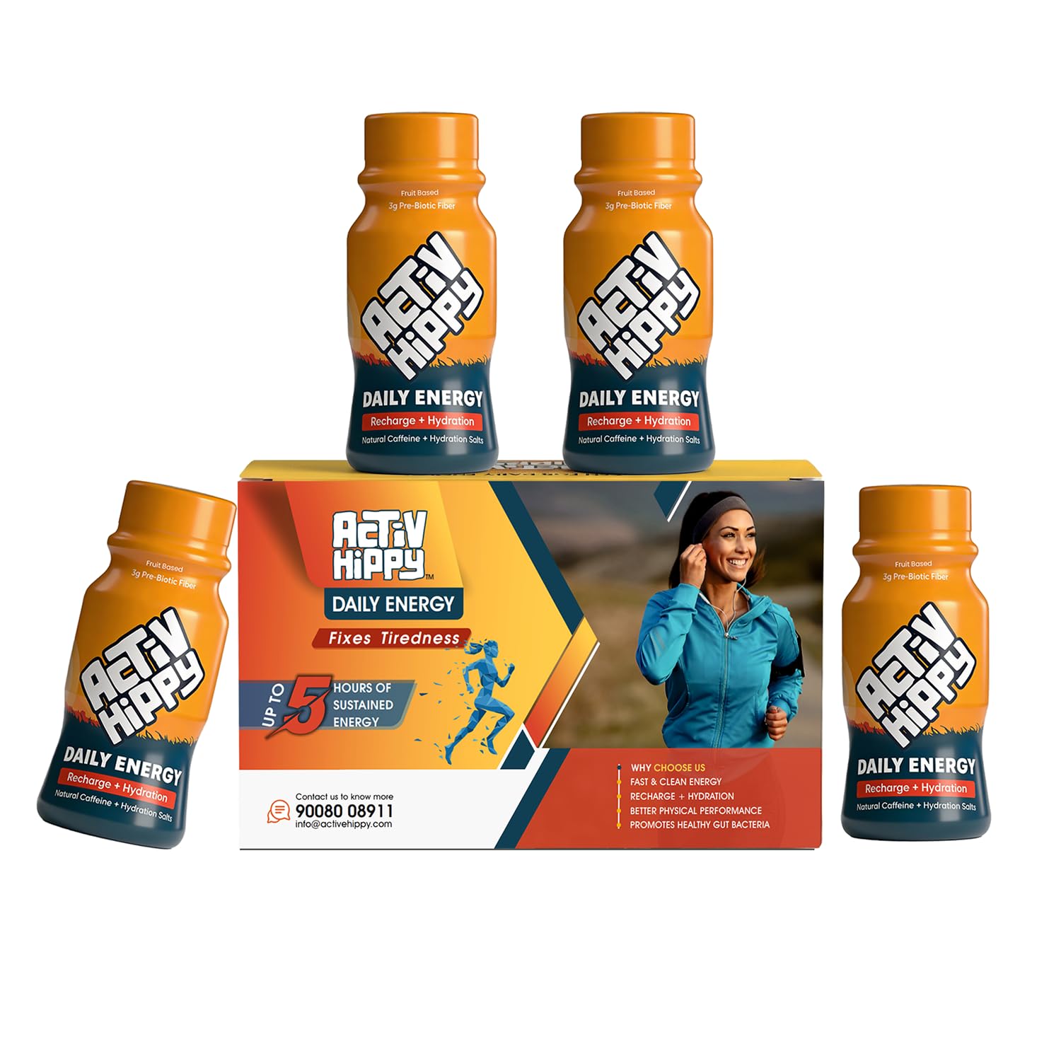 Activ Hippy Daily Energy Ginger Lemon Energy Drink Shots | Pack of 4 x 60 ml | 75 mg Natural Caffeine | With Taurine & B Vitamins | No Added Sugar-image-8