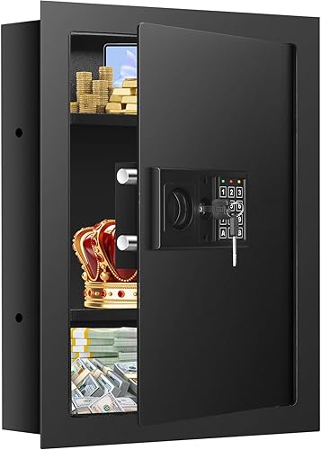 Miniatura 10 de Caja fuerte de pared ignífuga de 25.6 pulgadas de alto entre los postes de 16 pulgadas, cerradura de combinación resistente en la pared con 2 Negro