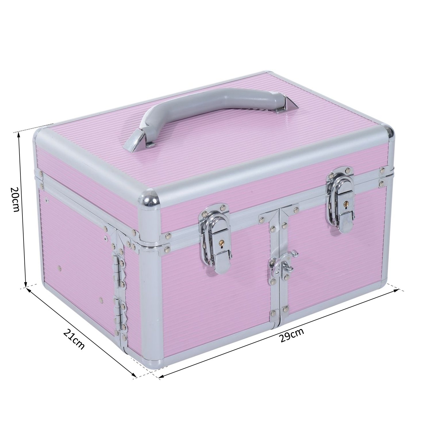 HOMCOM Maletín de Maquillaje Organizador Cosméticos Profesional Estuche para Maquillaje Caja de Belleza Portátil Varios Compartimientos 29x21x20cm Aluminio