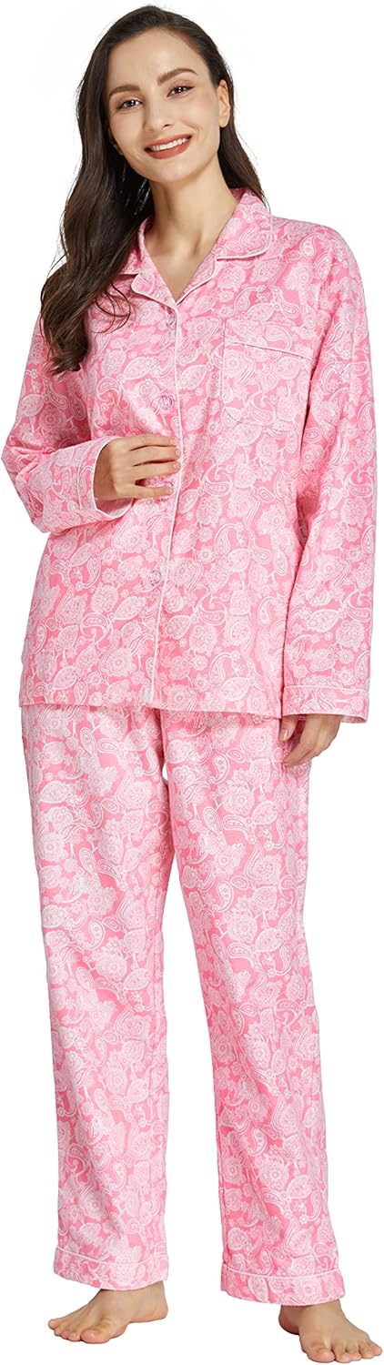 TONY AND CANDICE Women's 100% Cotton Long Sleeve Flannel Pajama Set Sleepwear