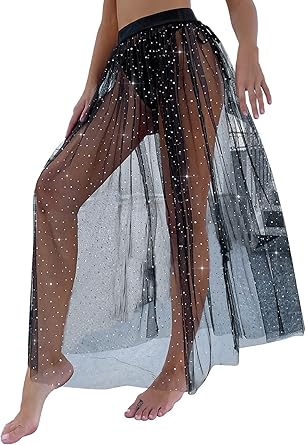 Amazon.com: SheIn Falda de playa de malla transparente para mujer con  purpurina plisada : Ropa, Zapatos y Joyería