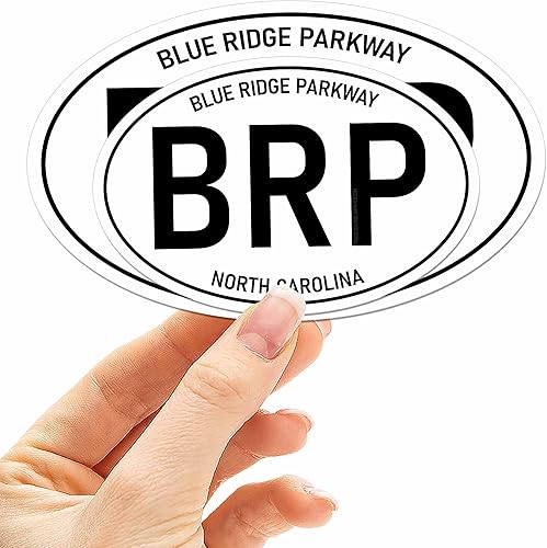 Blue Ridge Parkway North Carolina White Oval Bumper Sticker - Shenandoah & Smoky Mountain National Park Decals for Water Bottle (Set of Both Sizes)