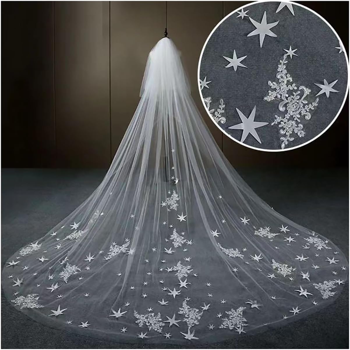 138inch White Cathedral Wedding Veil with Lace Edge & Comb for Brides