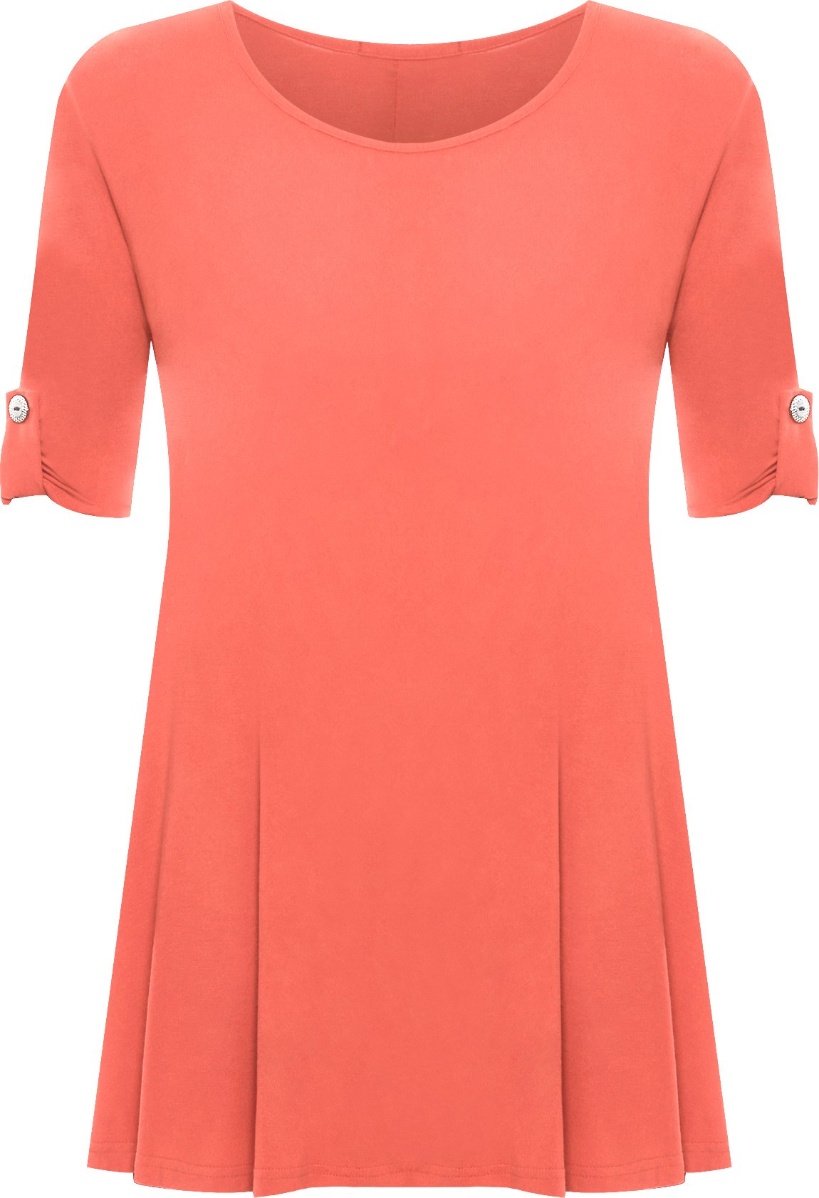 Wearall Women's Coral Plus Size Plain Turn Up Button Short Sleeve Stretch Top - 20-22