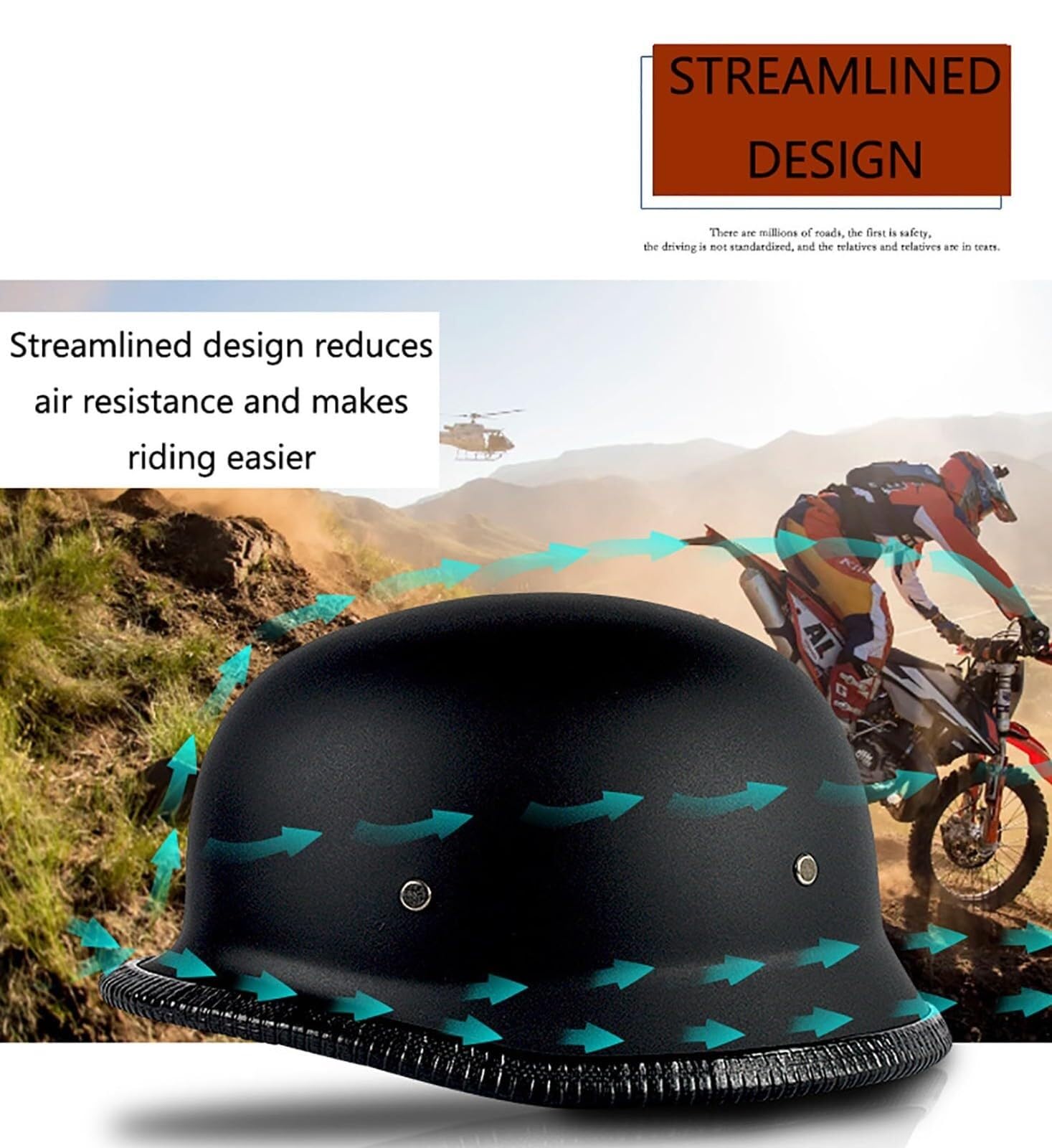 Demi-Casque Moto À L'allemande Vintage,Casques Ouverts Rétro Homologués ECEDOT Hommes Et Femmes Street Cruiser Jet Style Casque avec Boucle À Dégagement Rapide Réglable(1,XL(61~62CM))