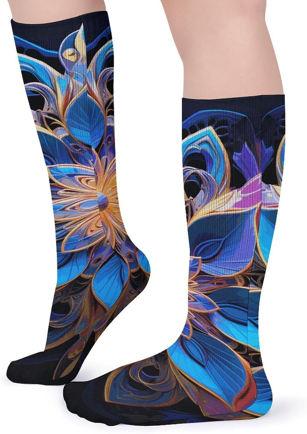5-Pack Knee High Socks, 15.7 Inch Breathable Casual Socks Rectangle Mandala Stockings for Men Women