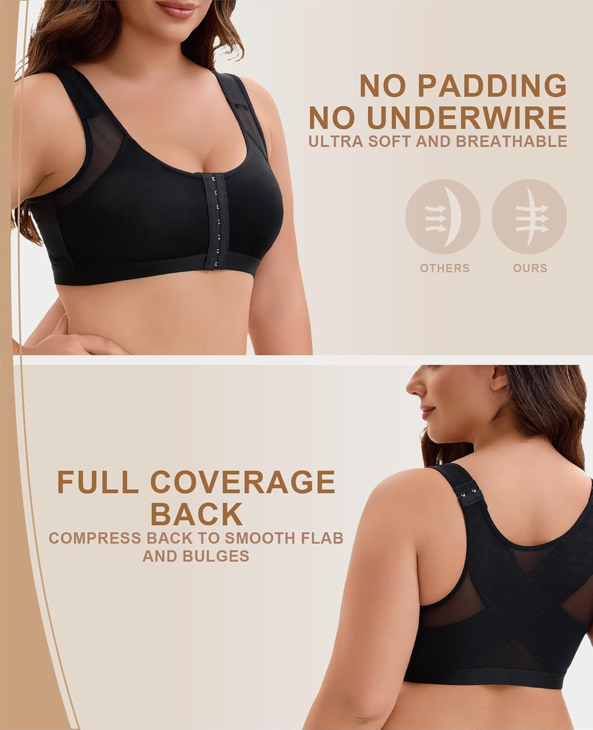 Post Surgery Compression Bra for Women Front Closure Bra with Adjustable Straps Wirefree - Image 4