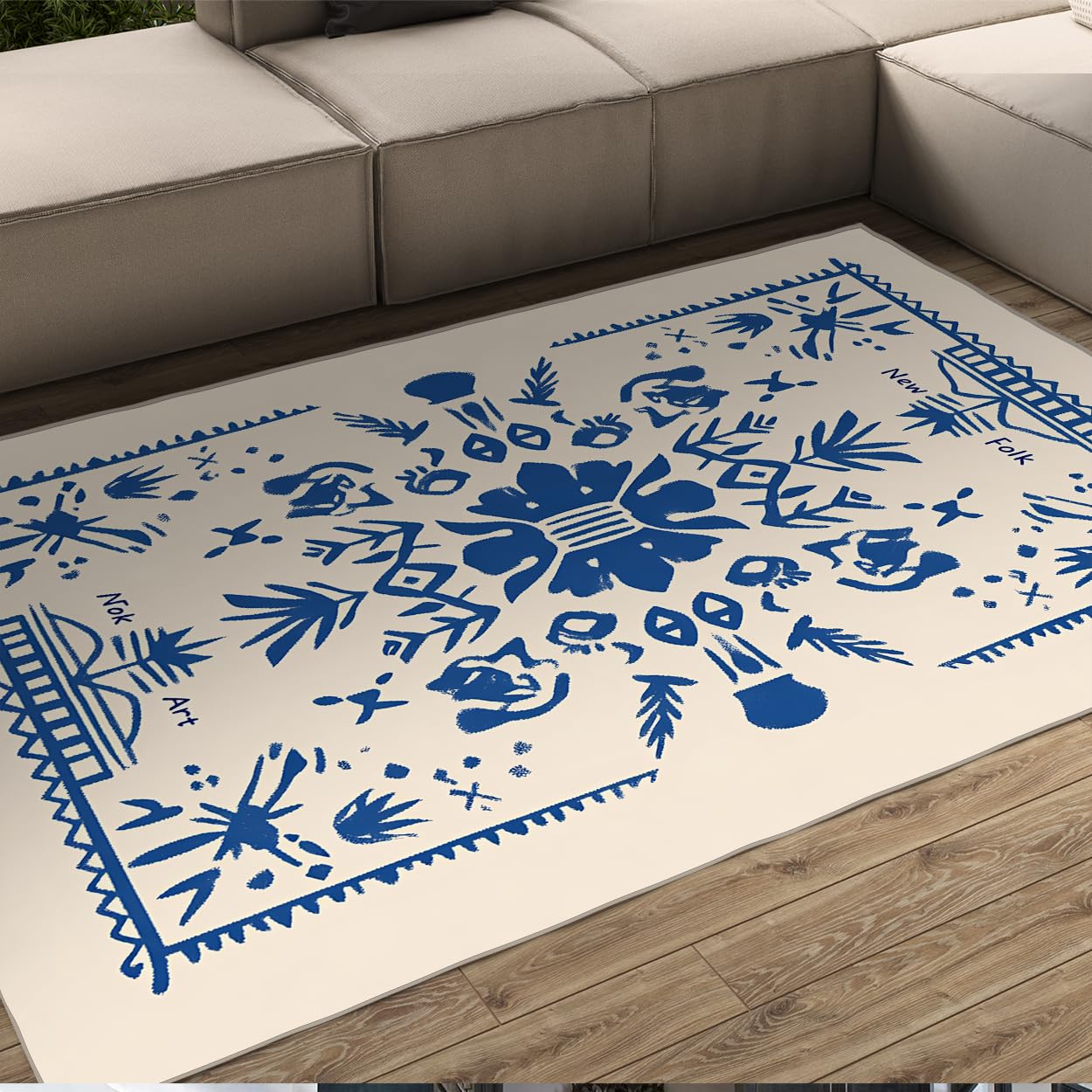 Tapis lavable folk art floral et vintage marine pour cuisine et salon familial 180x240cm
