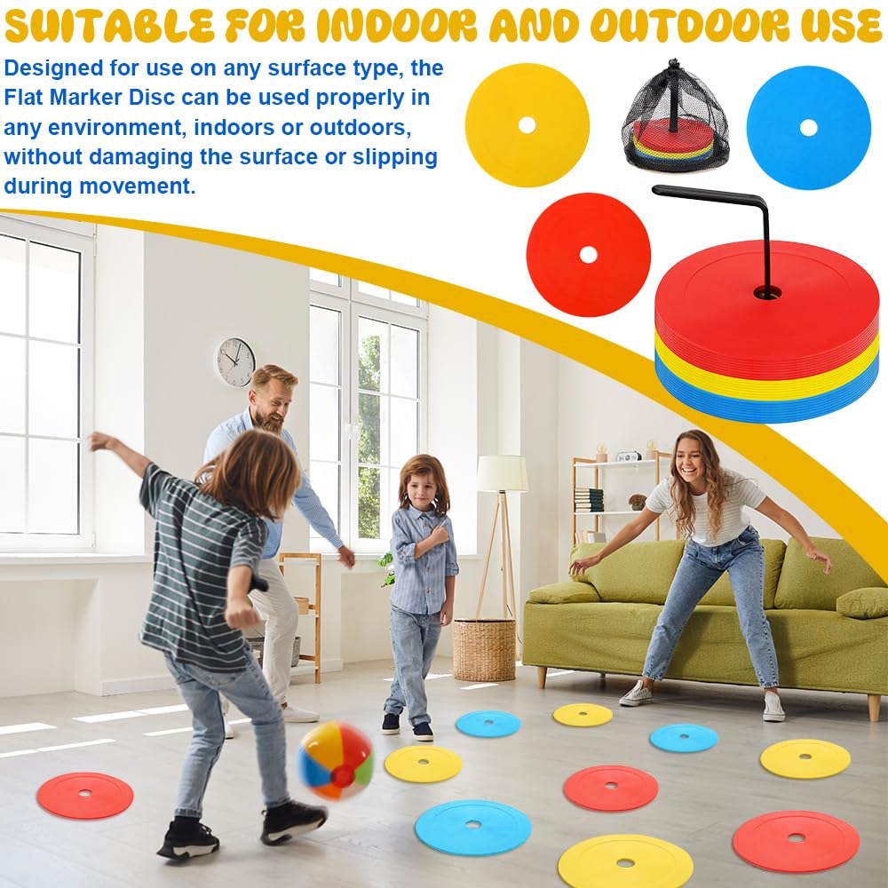 24 Pezzi Cinesini Piatti Allenamento 15cm, Coni Piatti Colorati, Antiscivolo con Supporto per Riporre, Attrezzatura Allenamento di Agilità e velocità, per Calcio, Basket, Pallamano e Altro
