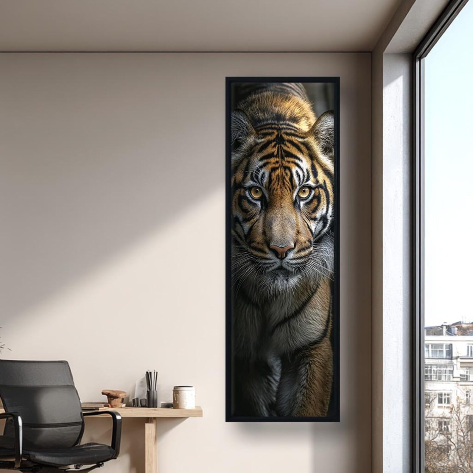 LMYCHENG Tableau vertical représentant un tigre, impression sur toile d'animal sauvage, peinture murale de félin de la jungle pour salon, chambre ou bureau (45 x 135 cm/cadre intérieur)